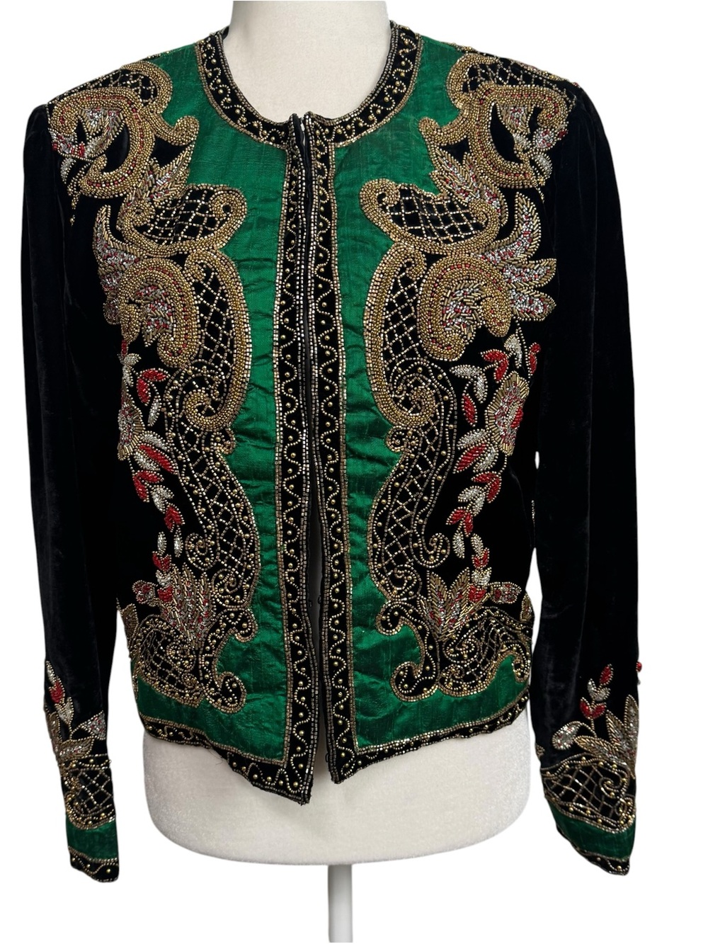 1980s Vtg Beaded Black Velvet Short Jacket Bolero Evening Party Embellished